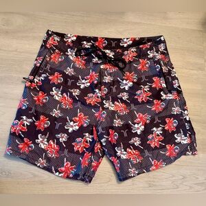 WeSC Allover Floral Mens Sz 36 XL Black Red Print Board Shorts Swim Trunks
